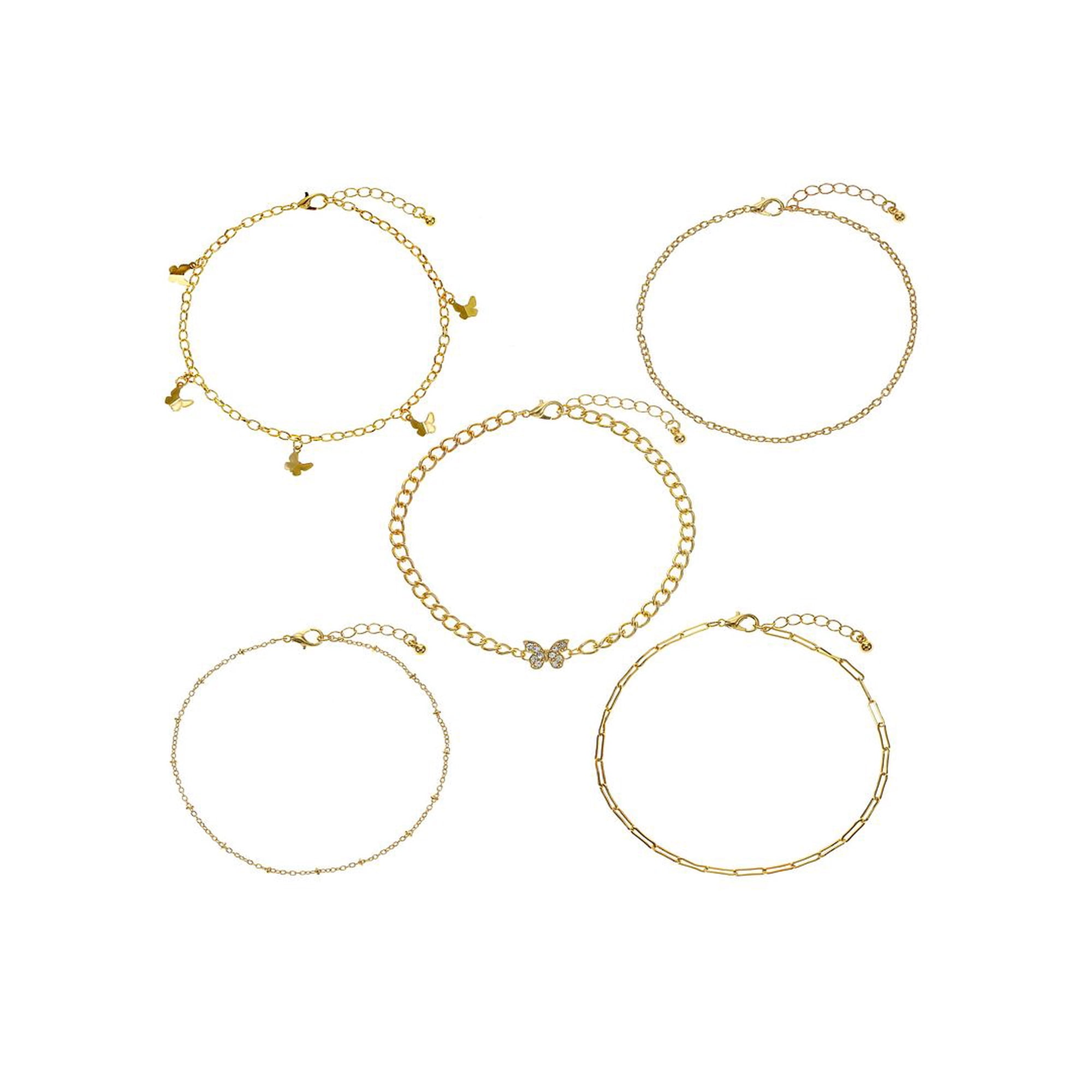 No Boundaries Butterfly Anklet Set, Gold Tone, 5-Piece, Women's