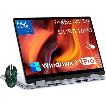 Dell Inspiron 14 2-in-1 Touchscreen Laptop, 16GB DDR5 512GB SSD, Core 7 CPU, 14" Touch, FHD+, WVA, 300 nits ,5200 MT/s RAM , Fingerprint, Backlit & Copilot key ,Windows 11 Pro
