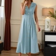 thumbnail image 2 of Vestido informal para mujer: largo con botones, cuello elegante, cómodo para el verano, lavable a máquina, 2 of 5