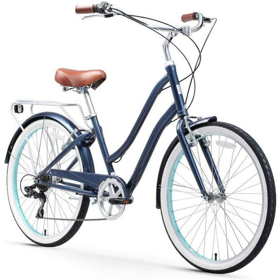sixthreezero Every Journey Steel Women's 7-Speed Hybrid Bicycle with Rear Rack, 26 In. Wheels, Navy