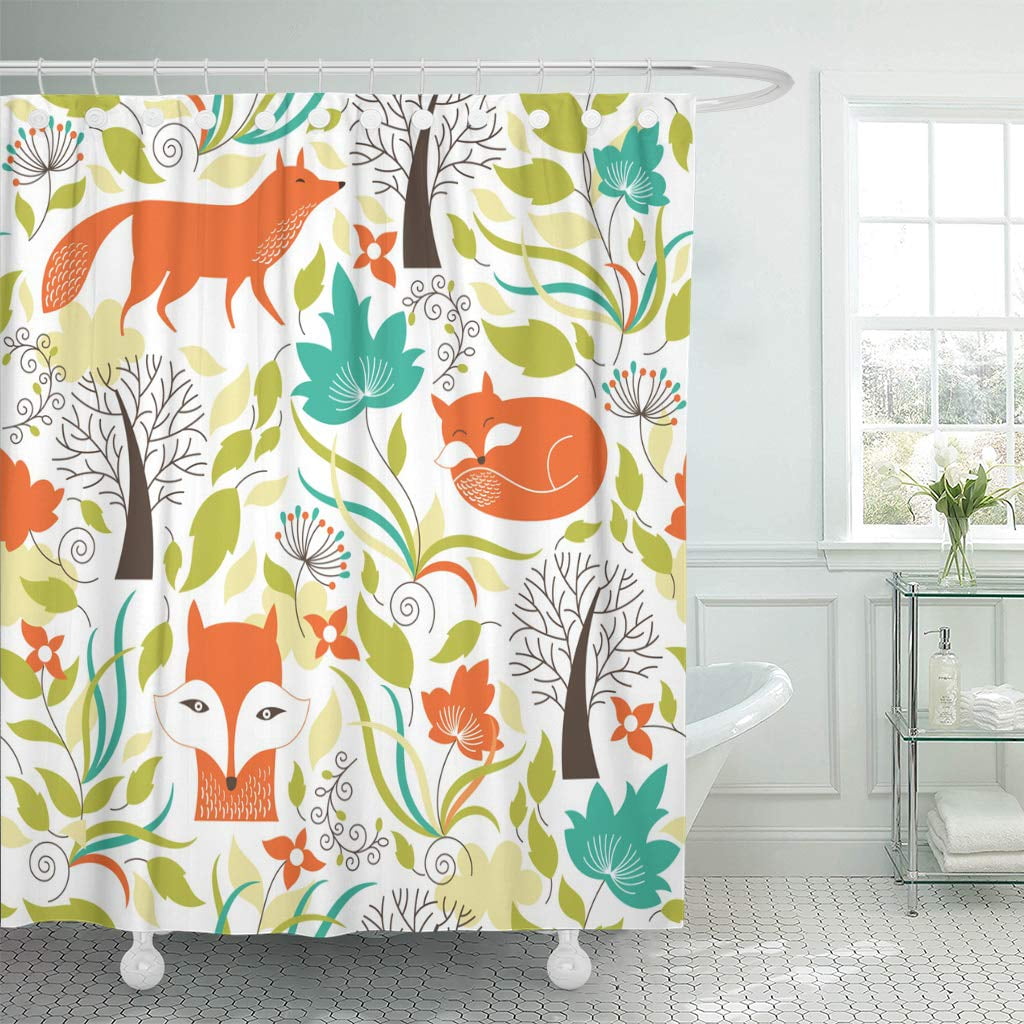 KSADK Green Fox with Foxes Orange Flower Fall Graphic Whimsical Tree