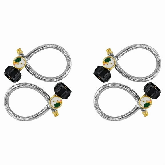 15 Inch RV Propane Hose Pigtail with Gauge for 5-40Lb Tanks - Stainless Braided Propane Hose Quick  Pack