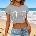 thumbnail image 2 of MEICHEN Womens Tie Front T Shirts Crop Tops Summer Trendy Basic Tees Casual Slim Fit Crew Neck Tshirts Cute Blouses, 2 of 4
