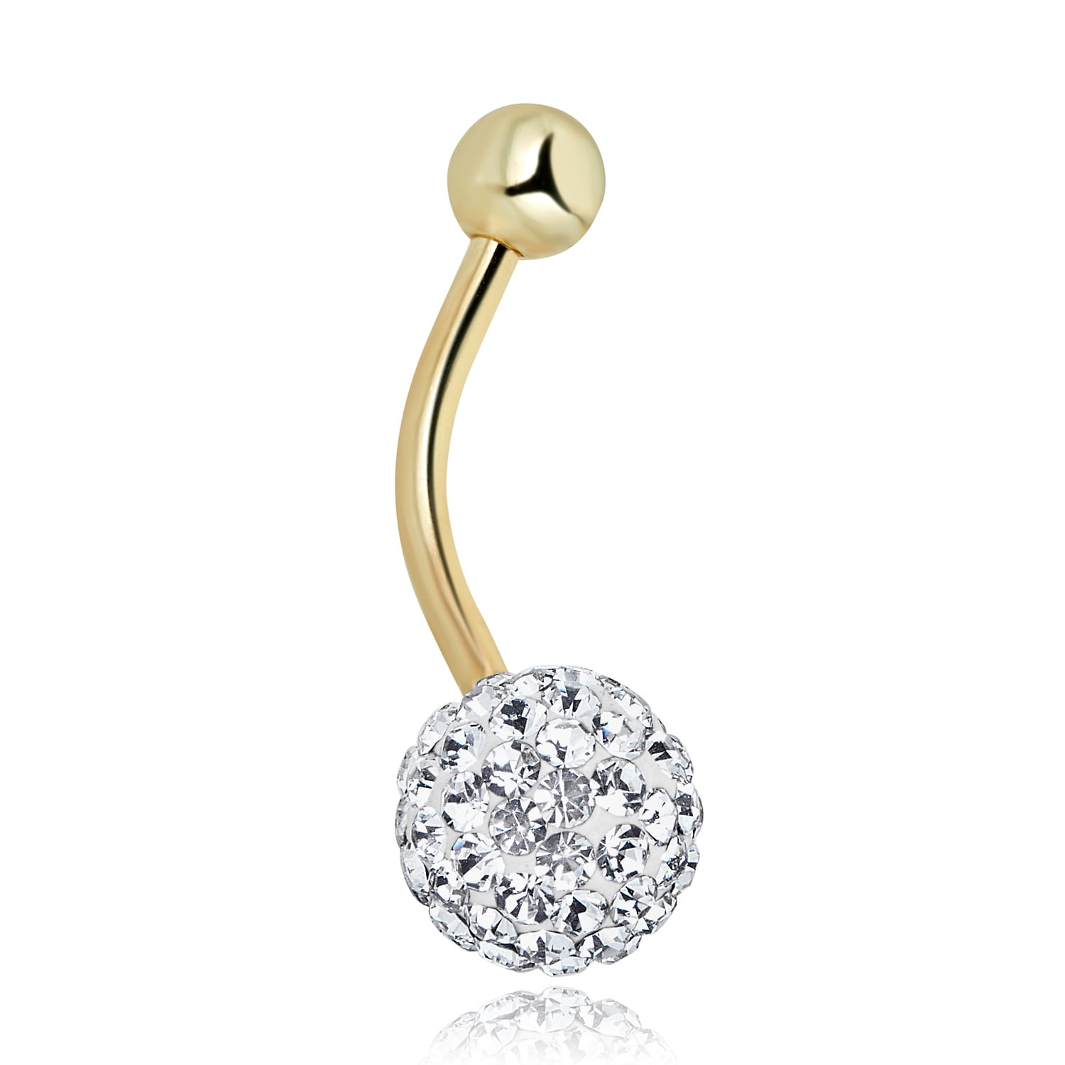 AVORA 10K Yellow Gold  Crystal Ball Belly Button Ring Body Jewelry (14 Gauge)