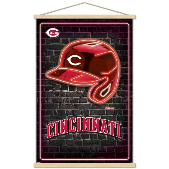 MLB Cincinnati Reds - Neon Helmet 23 Wall Poster with Magnetic Frame, 22.375" x 34"