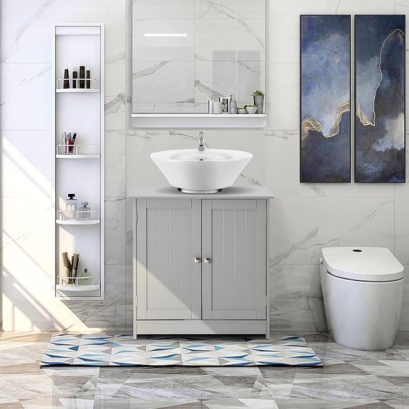 Pedestal Sink Storage Cabinet with 2 Doors Traditional Under Sink Cabinet Bathroom Space Saver Organizer with Adjustable Shelf 23 5/8" W x 11 7/16" D x 23 5/8" H
