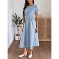 thumbnail image 4 of Womens Blue And White Striped Ruched Waist Midi Dress Summer Vacation, 4 of 9