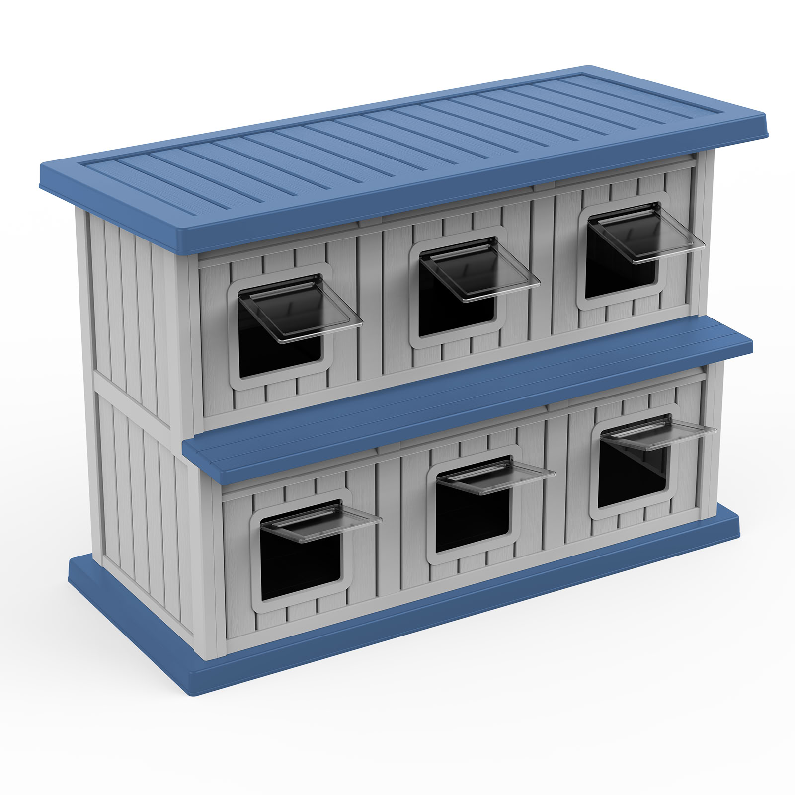 MAYEERTY Double-Decker Cat House, 6 Independent Compartments Pet Retreat with FloodGuard Roof & Tool-Free Back Panel