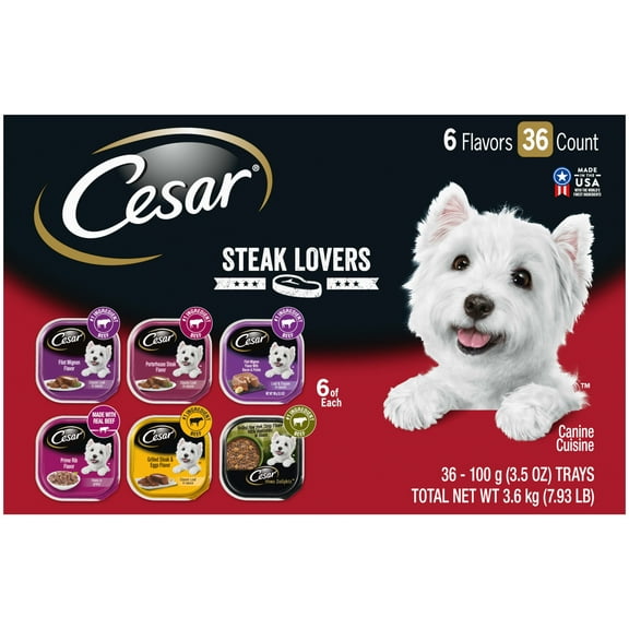 Cesar Steak Lovers Wet Dog Food Variety Pack, 3.5 Oz Trays (36 Pack)