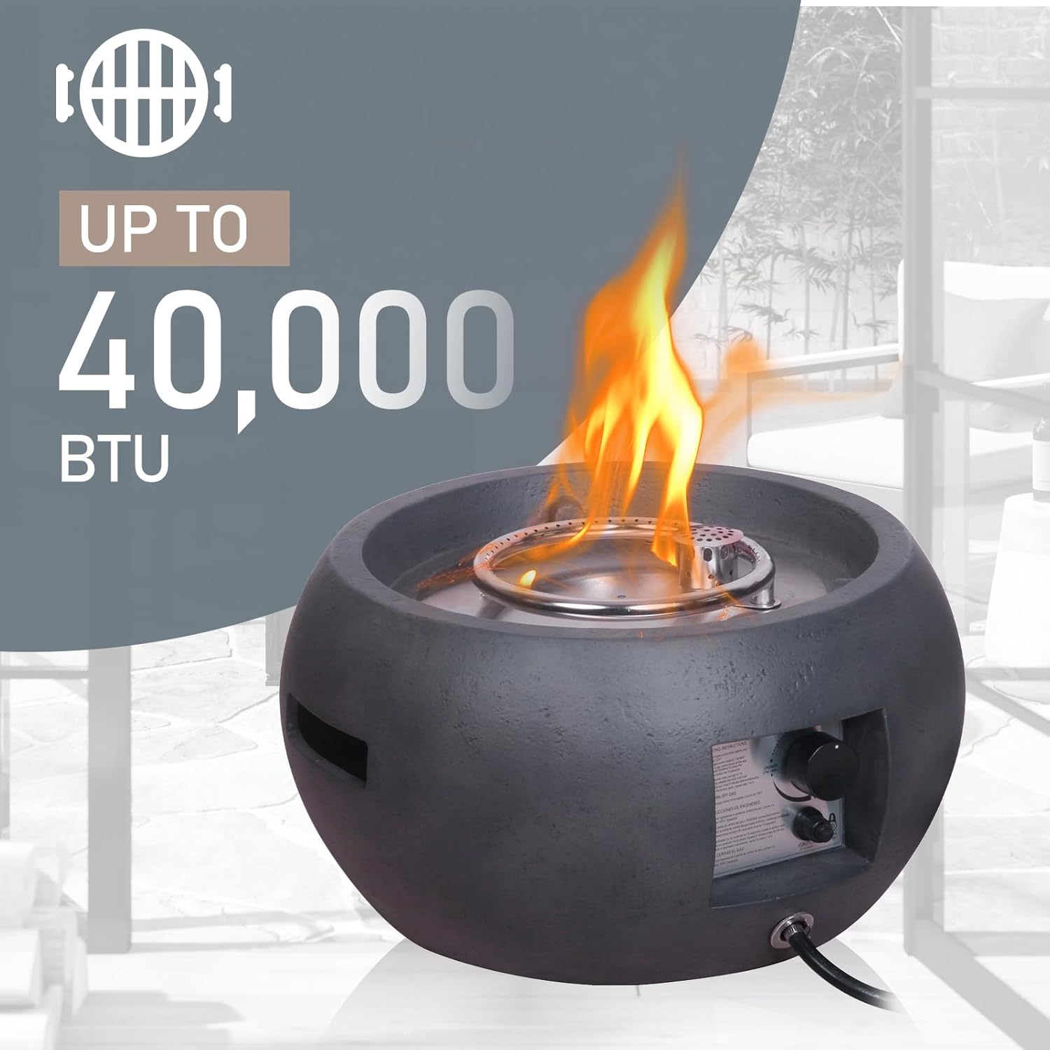 Afterglow TerraFab 22" Round 40,000 Btu Propane Fire Pit for Outdoor Patio Garden Backyard Decking Décor, Weather Resistant Cover and Lava Rocks Included, CSA Certificated, Dark Grey