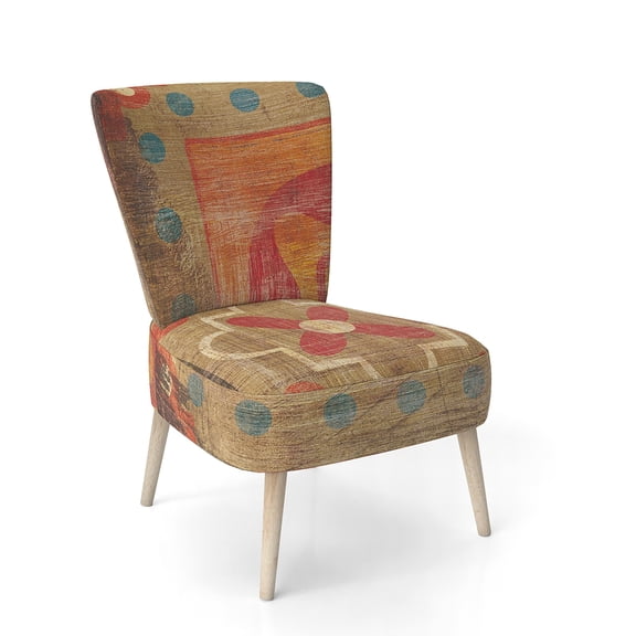 Designart "Moroccan Orange Tiles Collage II" Upholstered Bohemian Chic Accent Chair - Arm Chair