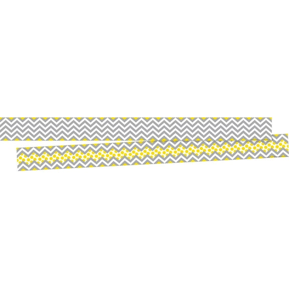 Barker Creek Double-Sided Border 2-Pack, Gray and Yellow Chevron , Decorate Galore with 70' of Border, Coordinating Designs Printed On Both Sides for Twice the Value, 3" x 70' (3691)