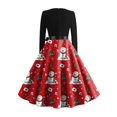 thumbnail image 4 of Christmas Dresses for Women Christmas Print Flare Dress For Women Long Sleeve Dress Hollow Party Casual Dresses with Snowman Print for Christmas Party,Vermilion,M, 4 of 5