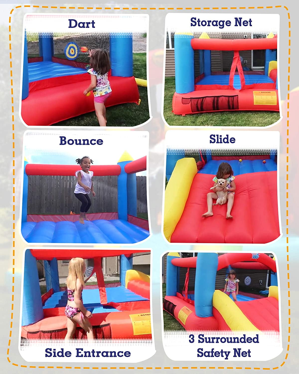Action Air Inflatable Bounce House, Bouncer with Air Blower, Bouncy Castle with Durable Slide for Age 3-10