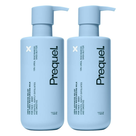 Prequel Skin - Leche hidratante de alivio avanzado de urea - Paquete de 2 - Hidratante facial y corporal - Sin perfume - 13.5 onzas líquidas