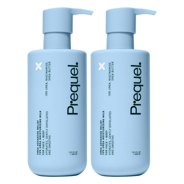 Prequel Skin - Leche hidratante de alivio avanzado de urea - Paquete de 2 - Hidratante facial y corporal - Sin perfume - 13.5 onzas líquidas