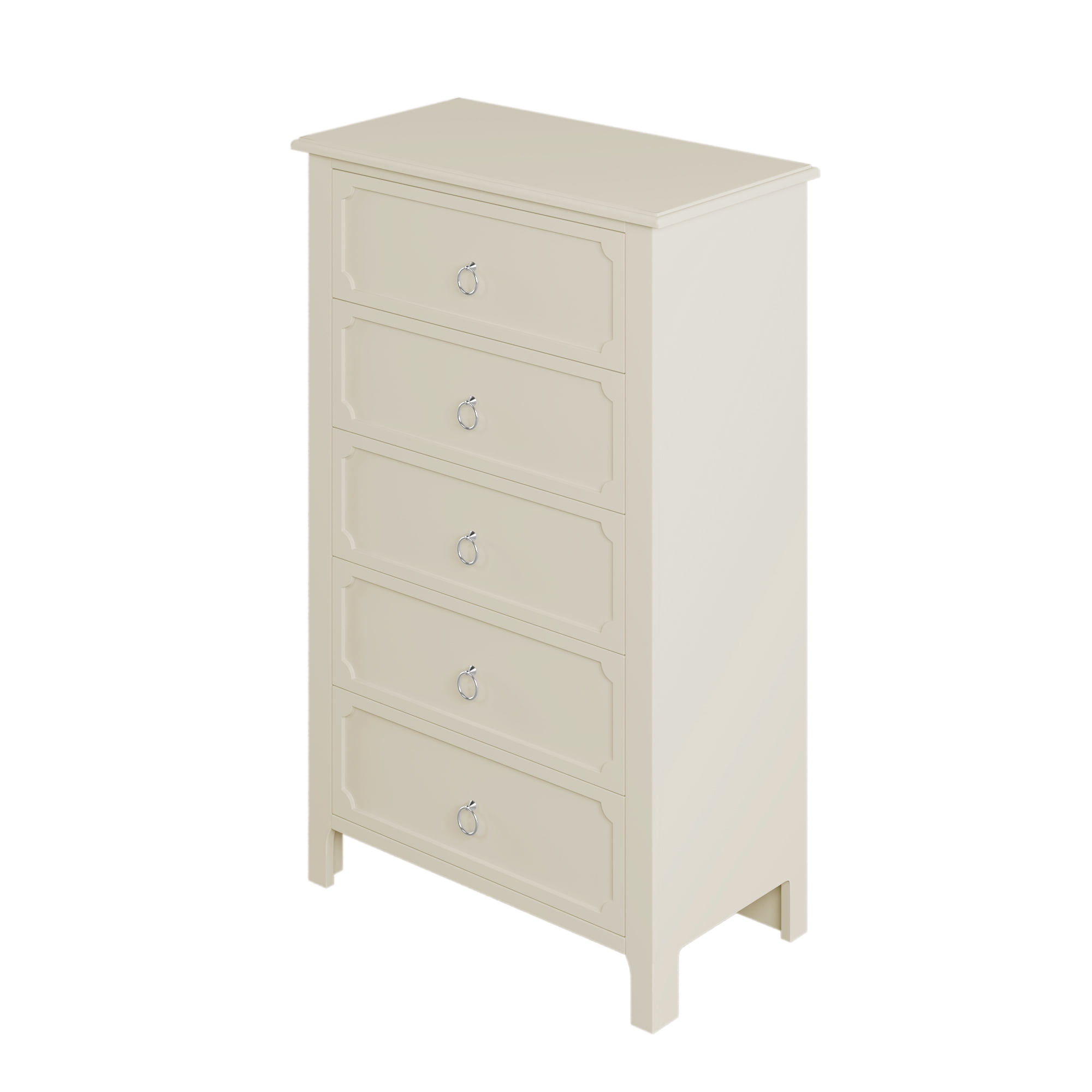Resenkos Wooden 5 Drawers Chest with Silver Metal Handles for Bedroom Milky White Resenkos Wooden 5 Drawers Chest with Silver Metal Handles for Bedroom Milky White