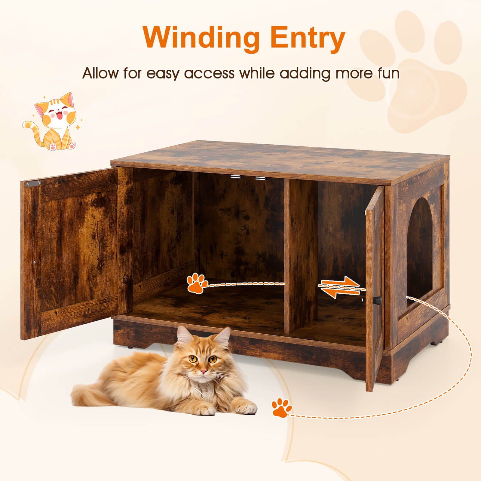 Costway Cat Litter Box Enclosure Furniture with Double Doors Divider Side Entry for Cats Brown
