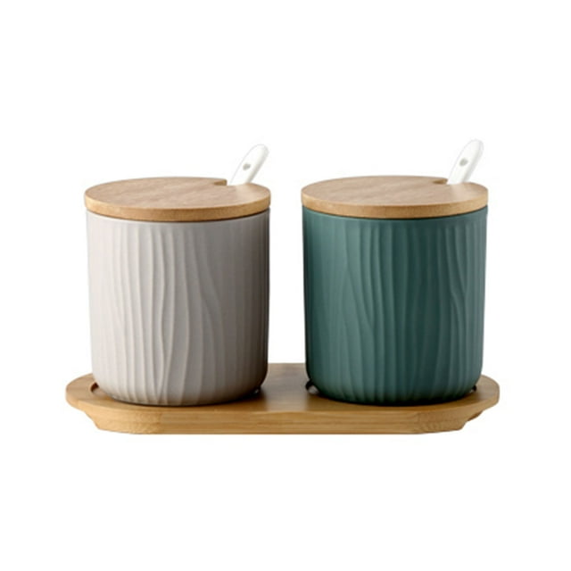 European Style Sugar Bowl With Lid, Ceramic Sugar Pot, Non-slip Coffee Accessories, Solid Color Sugar Pourer, Kitchen Storage-Grey Green-300ml