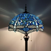 Enjoy Décor Lamps 64-Inch 2-Light Dragonfly Tiffany Style Floor Lamp with Stained Glass Blue Bowl Shade, 1 Count