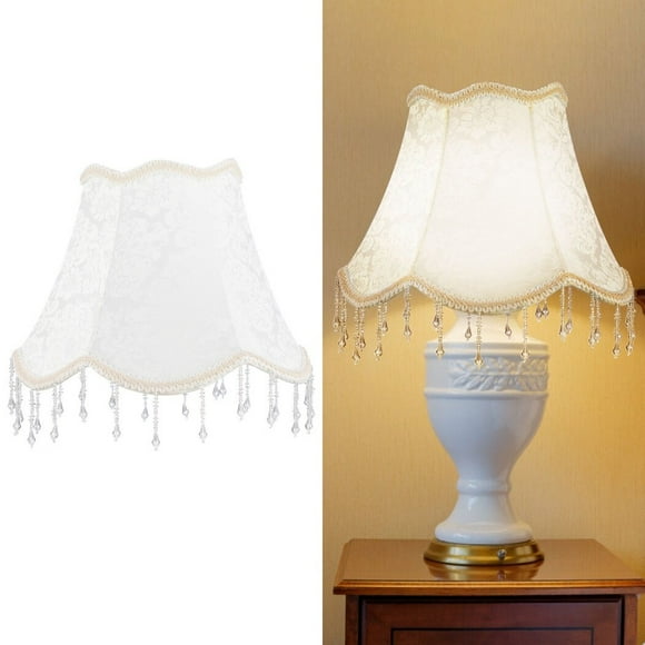 White Bell Scalloped Lamp Shade, E27 Light Bulb Lampshade Replacement, Printed Fabric Elegant Lamp Shade, Retro Lampshade with Metal Frame, 5.1'' Top x 7.9'' Slant Height x 9.8'' Bottom