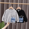 thumbnail image 2 of Sudadera con cuello redondo y letras de retazos para bebés de 1 a 7 años, ropa para primavera y otoño, ropa para niños, top para bebés, ropa de abrigo de color negro y gris, 2 of 5