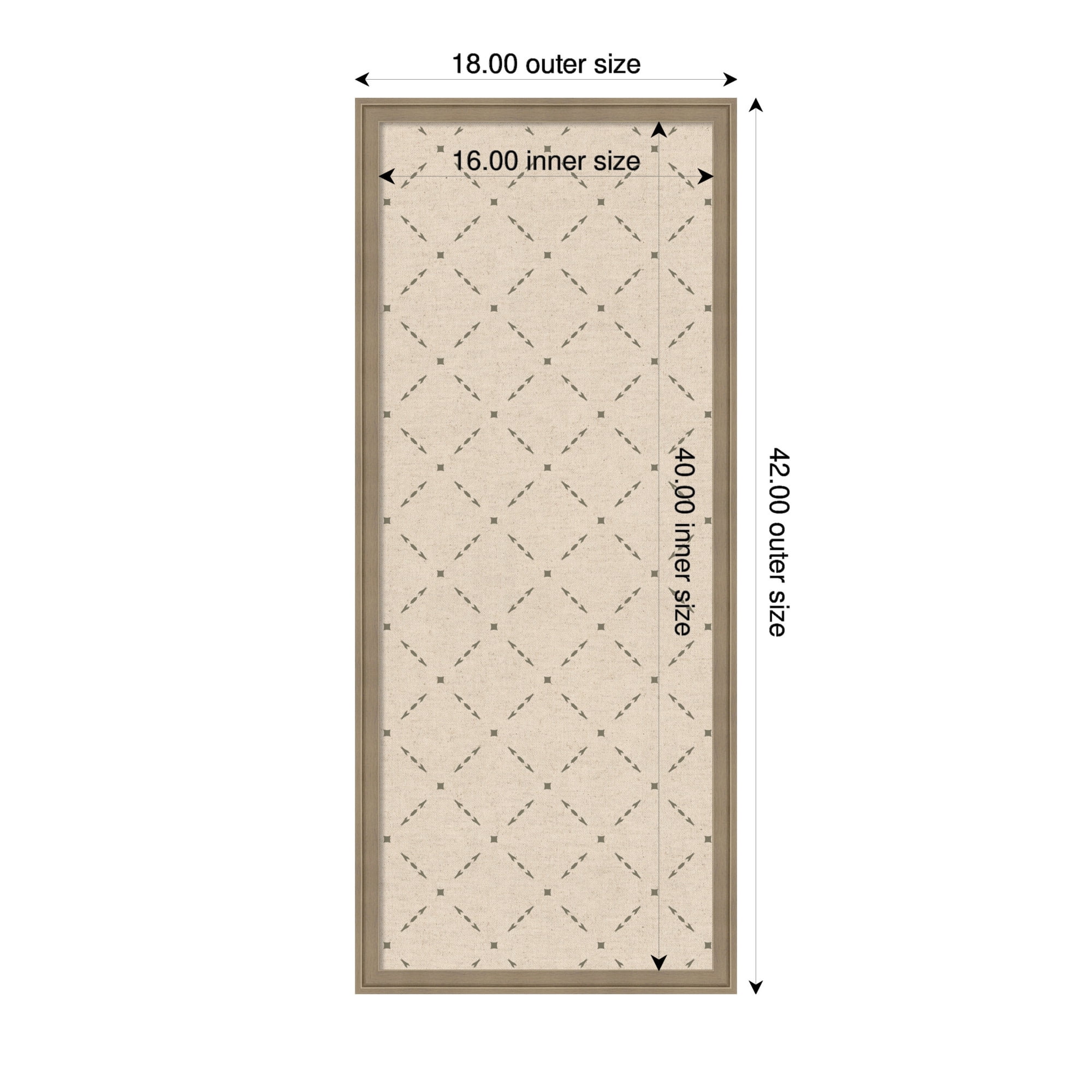 Kate and Laurel Framed Fabric Pinboard 18 x 42, Green Lattice Pattern Printed Linen Classic Bulletin Board for Use as a Vision Board or Wall Organization, Florence Light Brown Frame