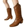 thumbnail image 4 of UngA Sexy Boots for Women Cowboy Boots for Women Mid Calf Fashion Cowgirl Boots with Embroidery Western Snip Toe Brown,5.5, 4 of 7