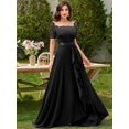 thumbnail image 4 of Black Floral Lace Boat Neck Chiffon Maxi Dress With Ruffle Hem A-Line, 4 of 30