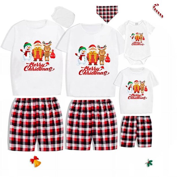 Pijamas familiares a juego de Navidad, diseño exclusivo de Papá Noel y muñeco de nieve, caja de regalo de Feliz Navidad, conjunto de Pijamas cortos