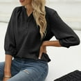 thumbnail image 6 of MSJUHEG Womens Tops Plus Size Tops For Women Womens Jacquard Pom Summer Top T Shirt Casual Half Sleeve Button V Neck Tunic Top Blouse Womens Fall Tops Black S, 6 of 8
