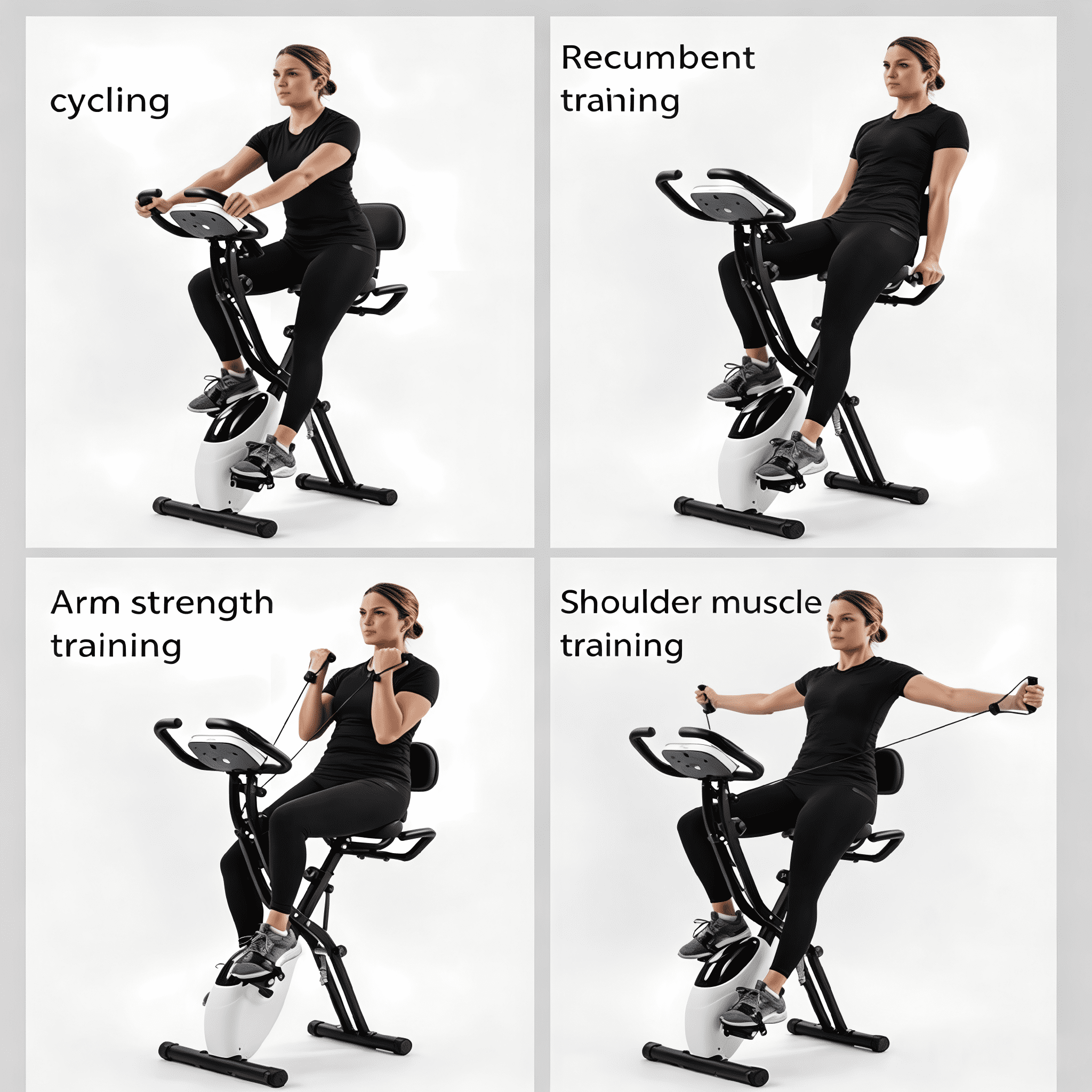 【EverNest Living】4-in-1 Folding Exercise Bike, Magnetic Stationary Bicycle, White