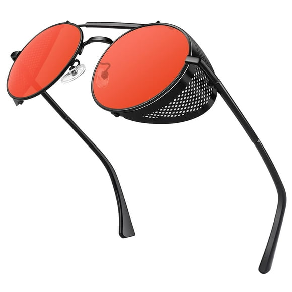 Gafas de sol Sunier retro redondas steampunk UV400 negras y rojas