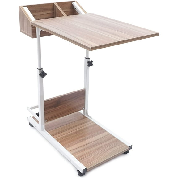 Miumaeov Adjustable Side End Table Rolling Cart Mobile Sofa Bedside Laptop Desk w/Wheels
