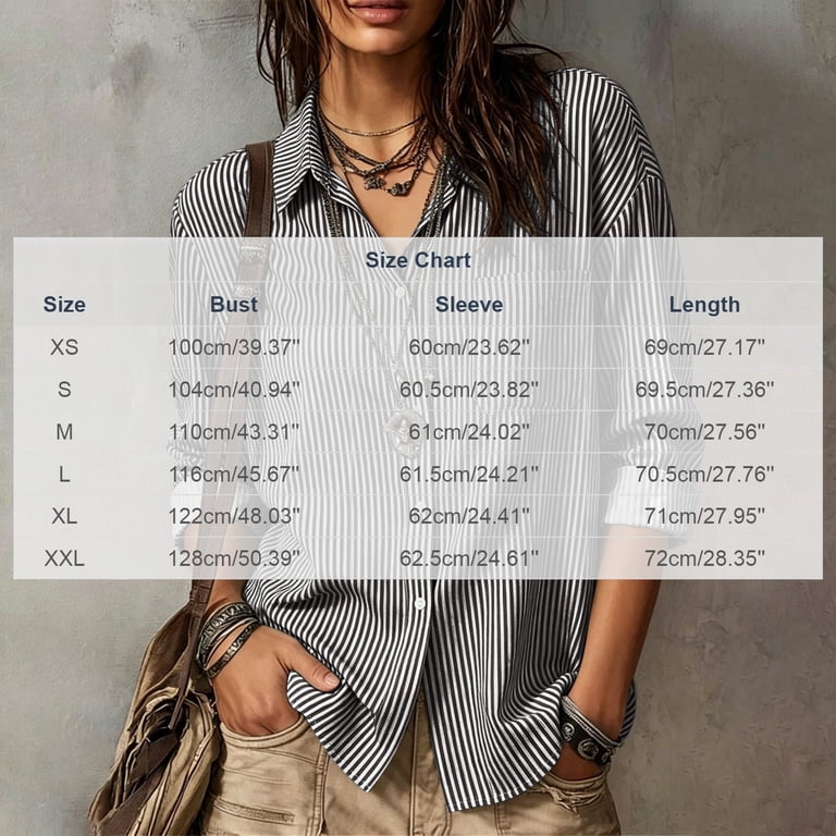 MAFYTYTPR Striped Button Down Shirt for Women, Lapel Loose Long Sleeve ...