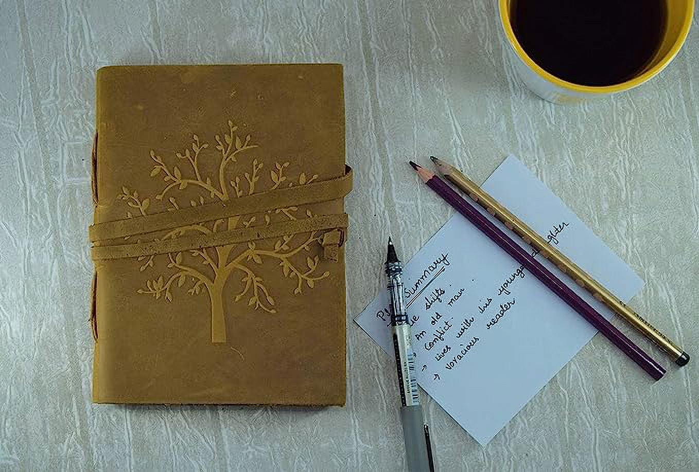 OVERDOSE Buff Tree Journal Diary Notebook - Handmade Journal For Students, Office Bound Leather Journal for men & women | Sketchbook| Notebook Diary - 5 x 7 inches | 12 x 17 cm | A6