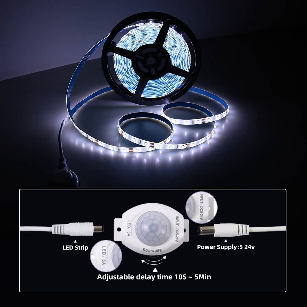 Yi Lighting 16.4ft Motion Activated LED Strip Lights, 12v Plug-in LED Rope Lights Waterproof for Under Cabinet, Kitchen, Stair, Bed, Cold White