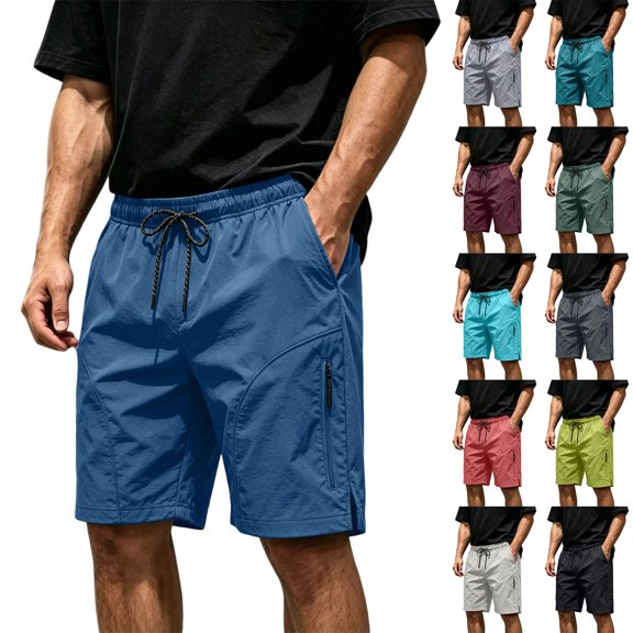 Men's Athletic Quick Dry Sports Shorts with Elastic Waist, Zipper Pockets, Straight Leg Loose Fit, 4-way Stretch, 82% Nylon 18% Spandex. Workout, Running, Golf, Hiking Essentials