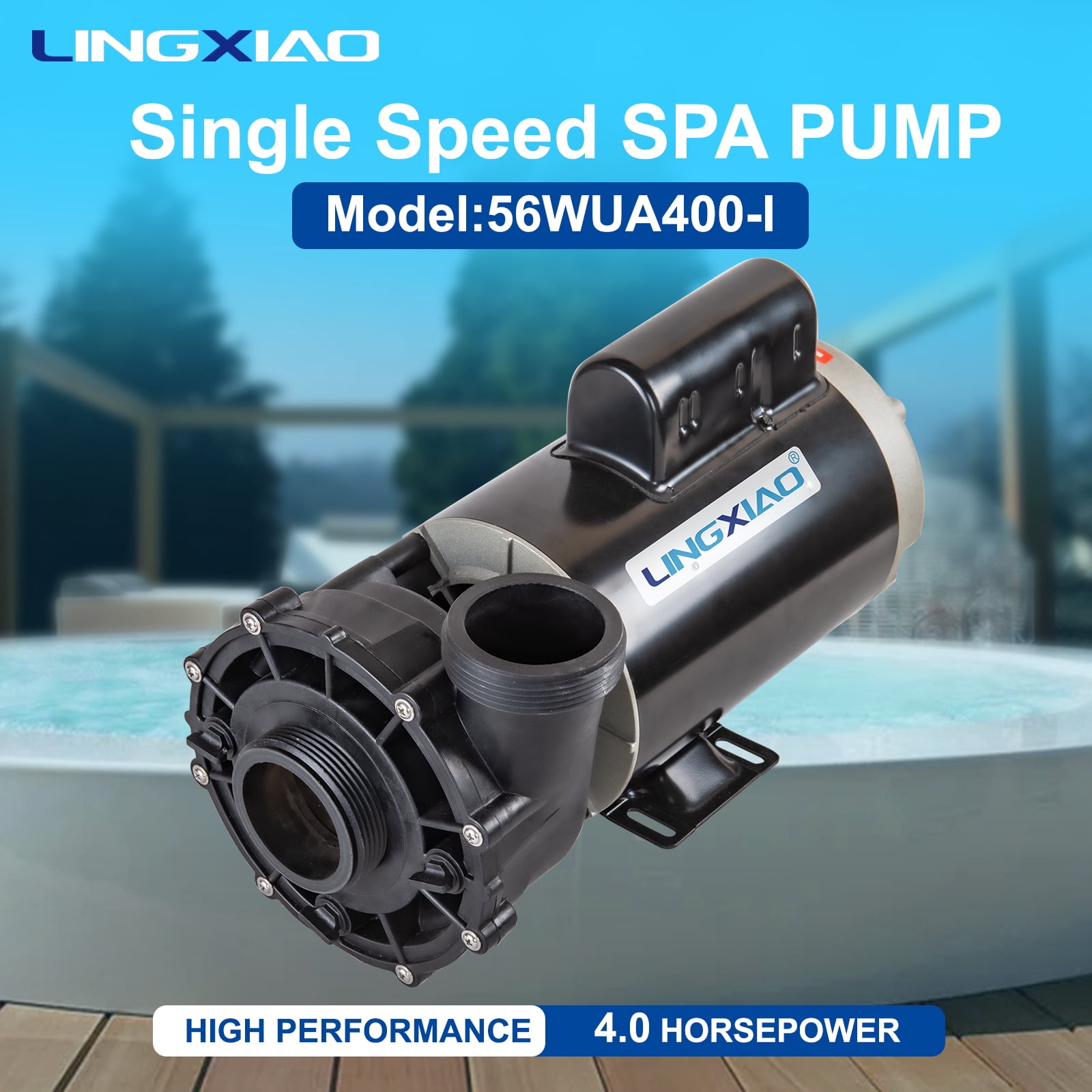 LINGXIAO SPA Pump, Single Speed Hot Tub Pump - LX SPA Pump Motor 4HP, 230V, 2" Port (Model: 56WUA400-I)