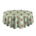 thumbnail image 5 of Green Highland Cow Flower Pattern Round Tablecloth 60"x60",Wrinkle Wipeable Table Cloth for Kitchen Dining Room Picnic Patio Party, 5 of 6