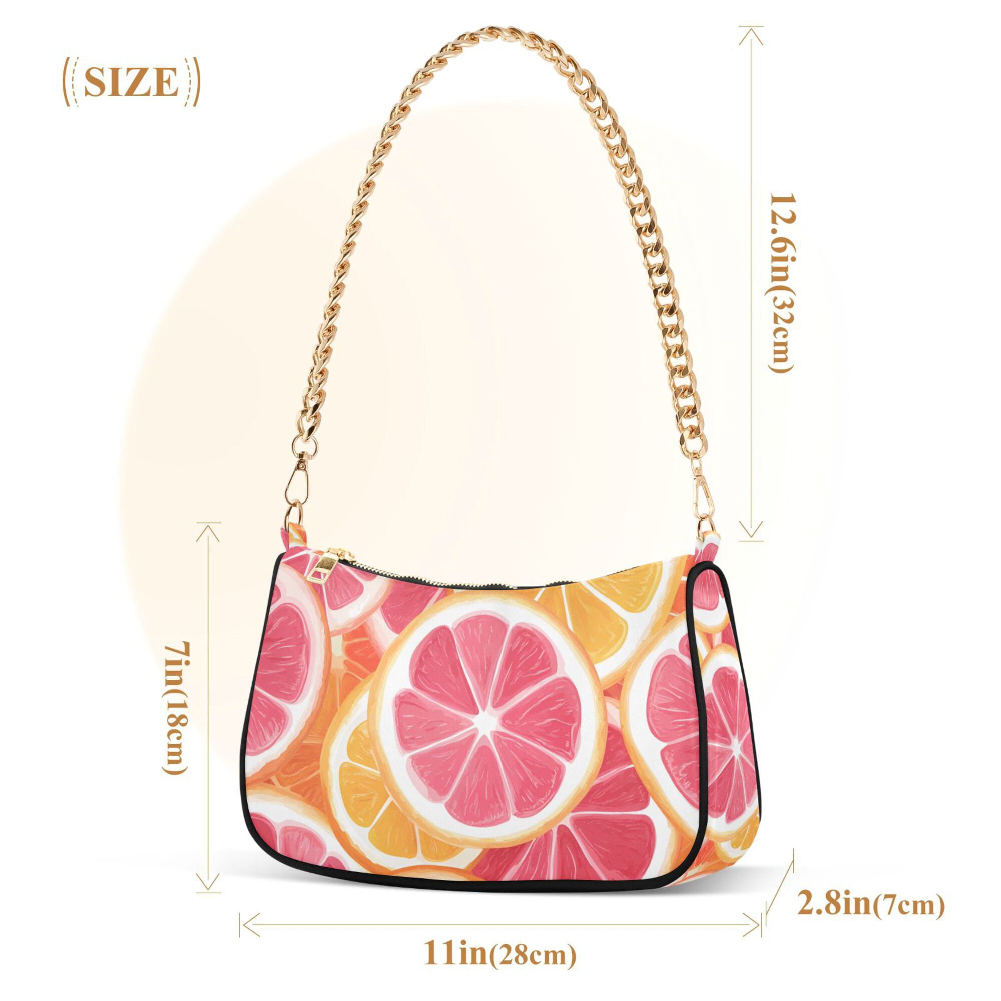 FORMRS Womens Shoulder Bag with Chain Strap Clutch Purse Cute Tote Handbag, Pink Grapefruit Slices