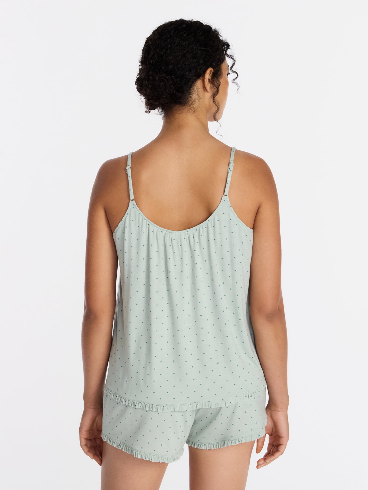 Joyspun Women’s Modal-Blend Ruffle Trim Cami and Shorts Sleepwear Set, 2-Piece, Sizes XS-3X
