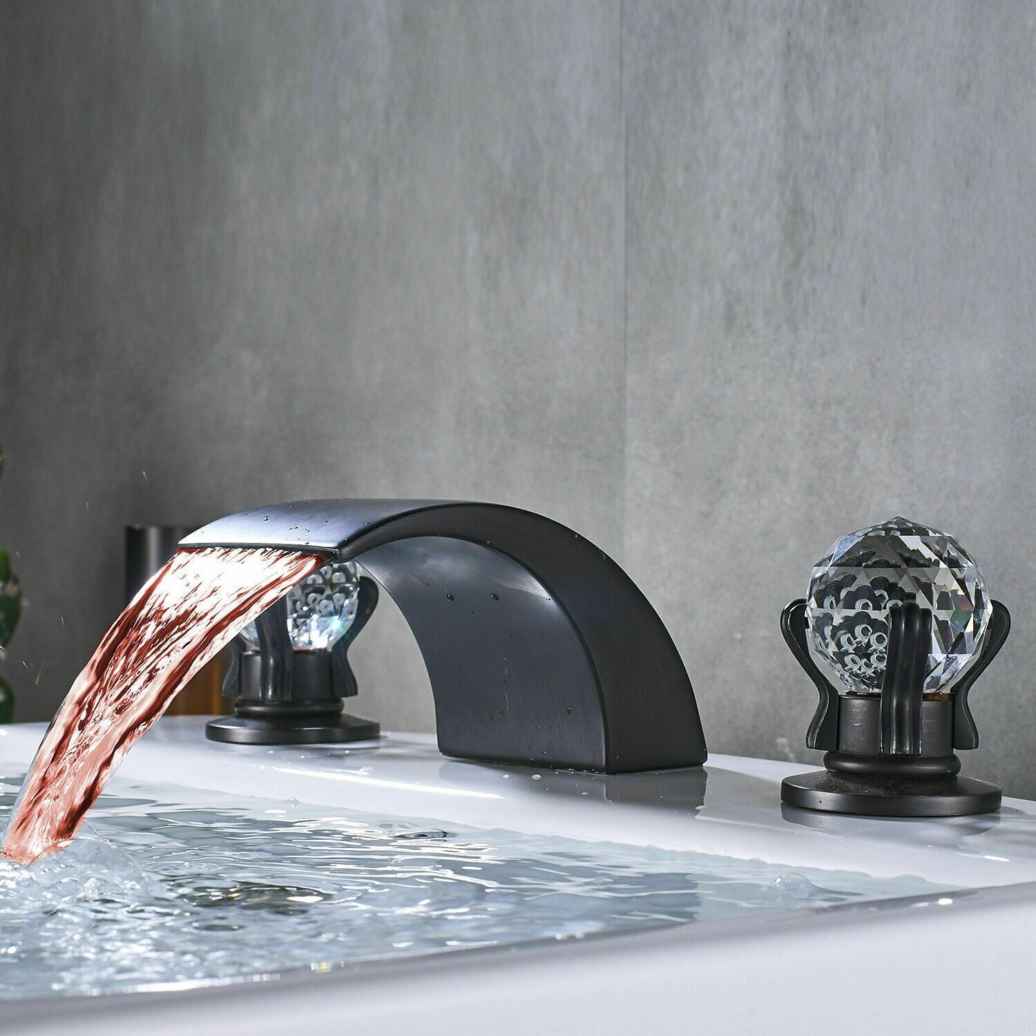 Black Widespread Bathroom Basin Sink Faucet LED Spout 2-Handle 3 hole Mixer Tap