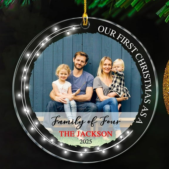 Our First Christmas As A Family of Four Ornaments Gift for Parents & 2 Kids, Photo Family of 4 Ornament Christmas 2025, Custom Names Family Ornaments, 1st Xmas As A Family of 4 Ornament