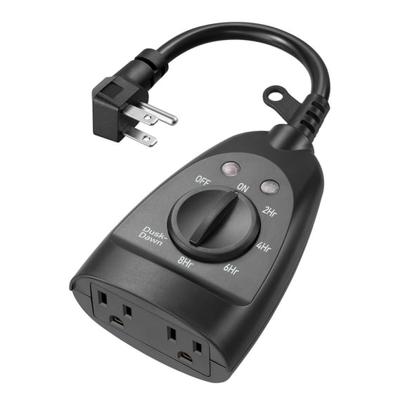 DEWENWILS Dusk to Dawn Sensor Outdoor Timer with 2 Grounded Outlets,Waterproof, 15 Amps,  for Decoration/String Lights, ETL Listed