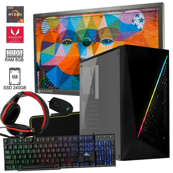 PC gamer Ryzen 5 5600G AMD  RAM 8GB SSD 240GB monitor 21.5" kit gamer