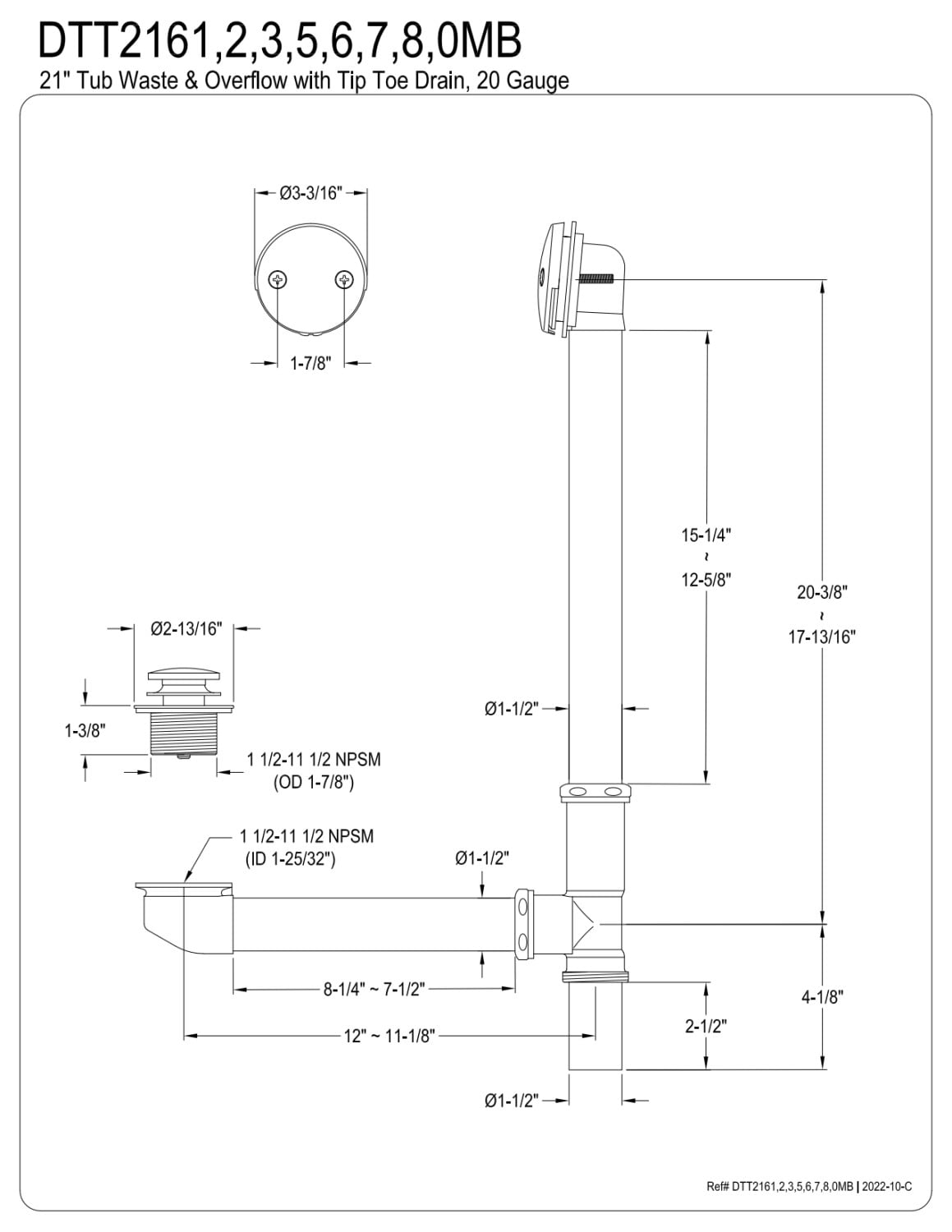 Kingston Brass DTL205 Tub Drain Strainer & Grid - Oil Rubbed Bronze