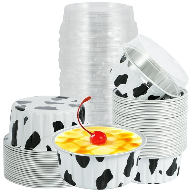 Cupcake Baking Cup with Lid 40 Pcs Aluminum Foil Tinfoil Mini Cake Containers 130ML Recyclable Heat Resistant Muffin Tins