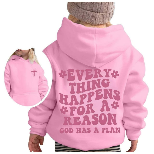 TIWEKE Sweat à Capuche Tendance pour Filles, Chandails en Molleton Décontractés pour Automne et Hiver avec Imprimé Lettre, Manches Longues, Col Rond, Tailles 11-12 Ans
