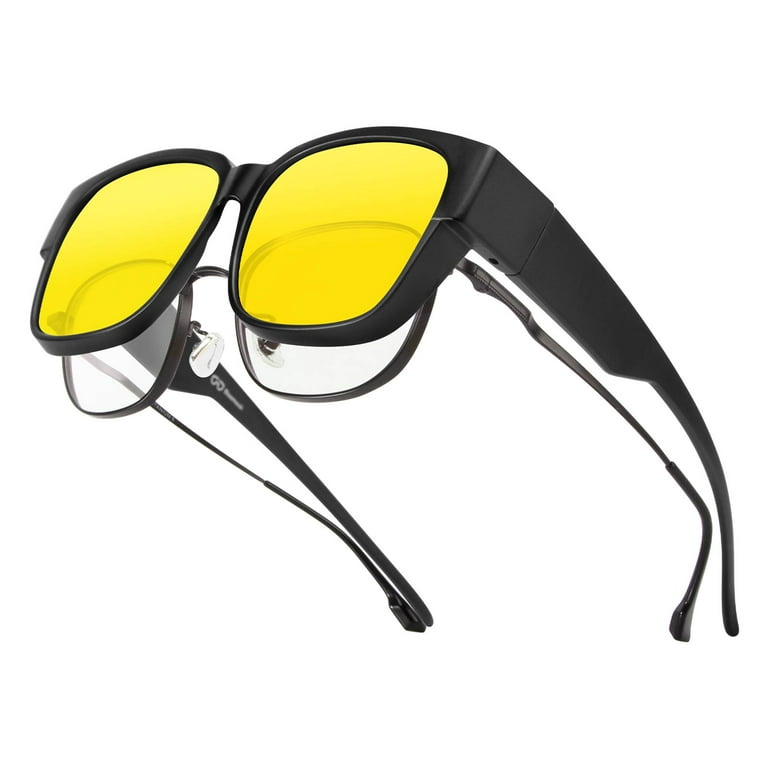 Bloomoak Polarized Night Over Glasses, Anti-Glare UV 400 Protection for Men  Women - Polarized Wrap Around Over Prescription Eyewear - Suit for Driving/ Fishing/Golf 